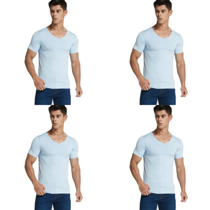 4Pcs Summer Ice Silk Men T-Shirt Vest Men's No Trace Sports Short Sleeve T-shirt Solid V-neck Tees Quick Dry Shirt Tops Fitness