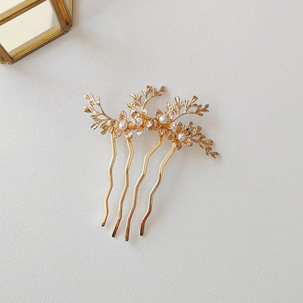 Metal Golden Leaf Flower Bridal Hair Comb Wedding Jewelry Headpiece Women Hair Accessories