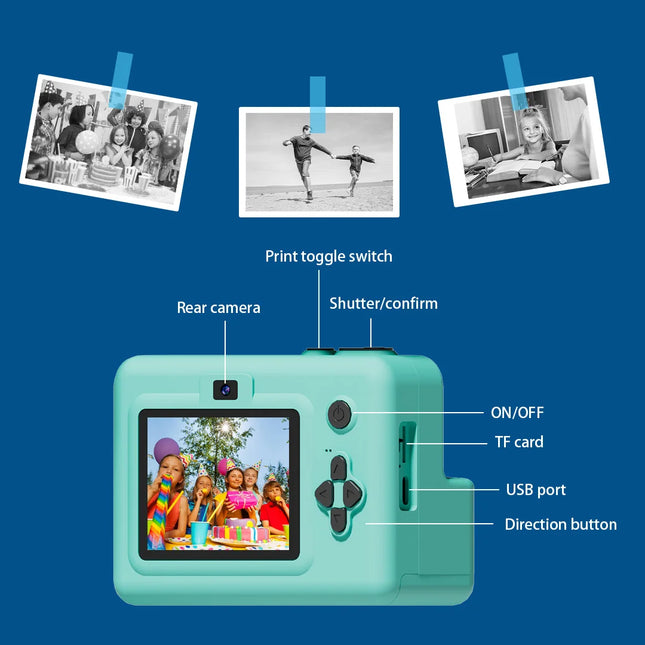 Kids Camera Digital Children Camera Instant 1080P HD Digital Camera Video Recorder Toddler Mini Thermal Printer Birthday Gifts