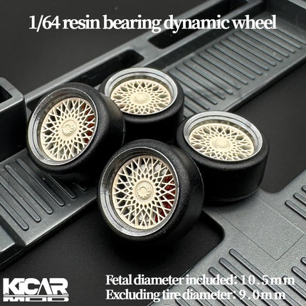 1/64 Model Car Wheels with Rubber Tires Dynamic Bearing Resin Rims 10.8mm Diameter Parts for MINIGT Diecast Model Cars