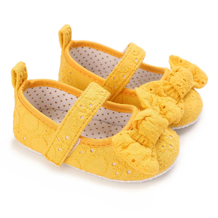 VALEN SINA  Newborn Baby Shoes Yellow Baby Girl Shoes Girl Classic Bowknot Sole Anti-slip PU Shoes First Walker Toddler Shoes