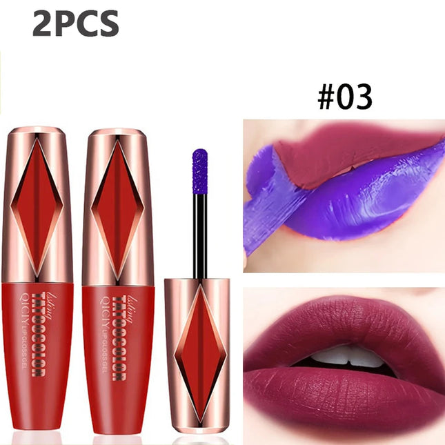 Tattoo Lip Tint Set - Long-Lasting Waterproof Natural Matte Non-Sticky Moisturizing Stain-Resistant Blueberry Red Tone color:03