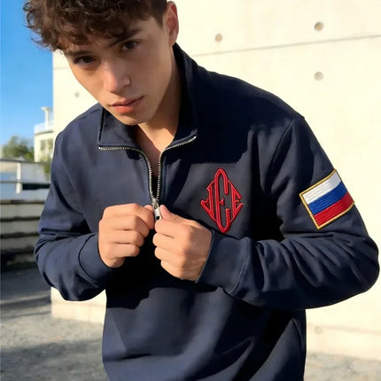 2026 Y2K Retro Embroidery Quarter-Zip Pullover Hoodie Men Oversized Vintage Streetwear Sweatshirt Men Clothing Harajuku