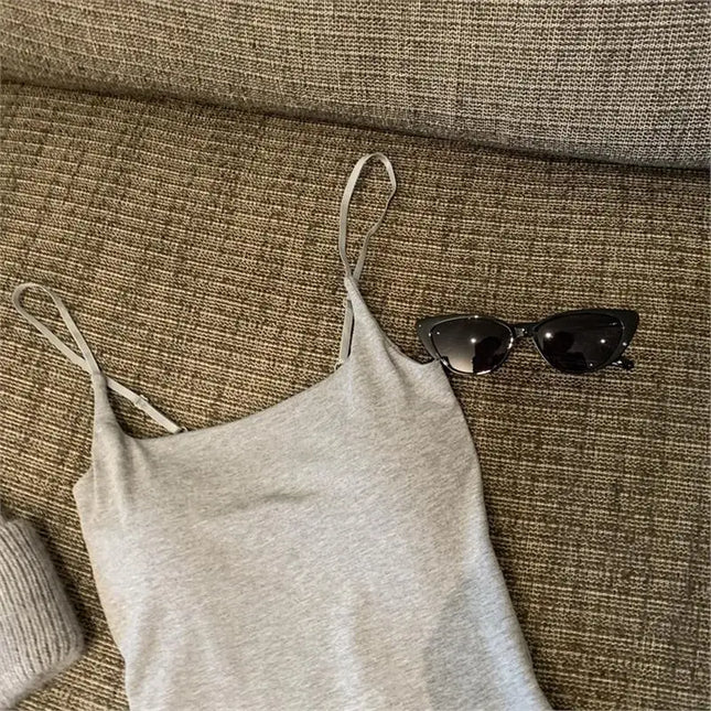New Women's Slim Fit Tank Top Pure Color Summer Outerwear with Chest Pad Bal Base irt Sli Versatile Casual Wear