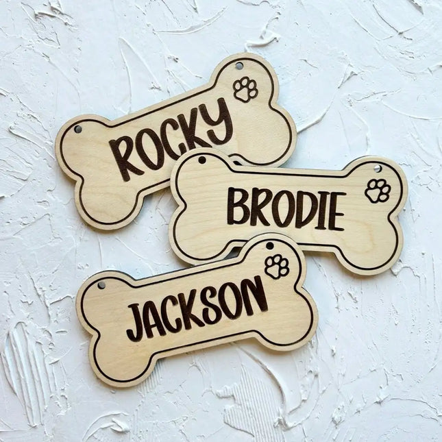 1PC # Custom Wooden Dog Tag - Personalized Bone-Shaped Laser Engraved Accessory | Cartoon Pet Daily Use Gift for Pet Lovers