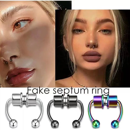 Stainless Steel Fake Piercing Nose Ring Hoop Septum Non Piercing Nose Clip Rock HipHoop Magnet Fashion Punk Women Nose Hoop Ring