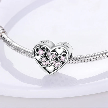 Charm 925 Sterling Silver Pink Pendant Charm Fit Original Charm Bracelet Necklace Beads DIY Jewerlry Accessories