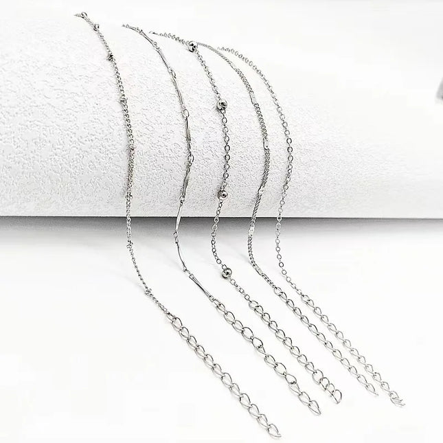 5 Pcs /set Silver plated Stainless Steel Anklet for women men Summer Beach Bracelet Accessories Jewelry Valentine's Day Gift