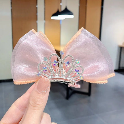 Pastel Rainbow Hair Bows Gradient Color Princess Crown Hair Clips Standing Bowknot Hairpin Kids Barrette Korean Hair Accessories