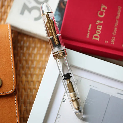 Smooth MAJOHN P140 NO.8 F/M Nib Acrylic Piston Huge Transparent Fountain Pen Ebonite Feed Large Capacity Ink Writing Luxury Pen