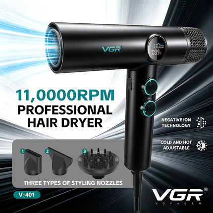 VGR Hair Dryer Professional Hot and Cold Adjustment 110000 RPM Hair Dryer Machine Powerful Hair Salon for Household Use V-401