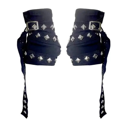 Harajuku Y2k Women Black Punk Rivet Streetwear Gloves Cool Rope Cross Fingerless Gloves Punk Gothic Short Arm Warmer Outdoors