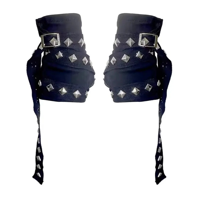 Harajuku Y2k Women Black Punk Rivet Streetwear Gloves Cool Rope Cross Fingerless Gloves Punk Gothic Short Arm Warmer Outdoors