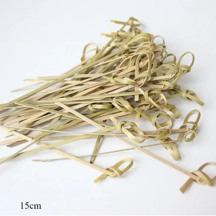 100Pcs Barbeque Bar Tool Kitchen Bar Cocktail Picks Disposable Bamboo Knot Skewers Fruit Forks Stick Household Party Decoration
