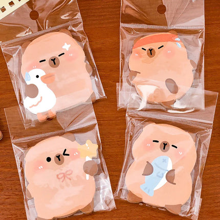 5Pcs/Lot Cute Capybara Sticky Note 60Sheets/Book Kawaii Goose Fish Capybara Shaped Memo Pad Student Message Writing Pads School