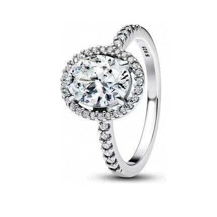 fashion 925 Sterling Silver Oval Cut Zirconium&Heart-Shaped&Double Ring&Bubble Bead Ring Golden Temperament Jewelry