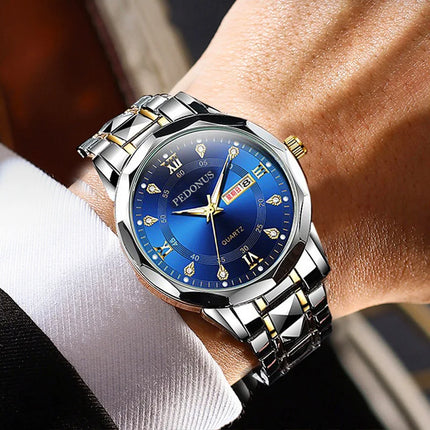Top Brand Watch Men's Trendy Business High Quality Steel Strap Chinese English Dual Calendar Male Fashion Quartz Wristwatches