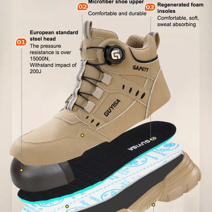 Men Rotating Button Labor Protection Shoes Anti-smash Anti Puncture Safety Shoes Work Boots Steel Toe Shoes Indestructible Shoes