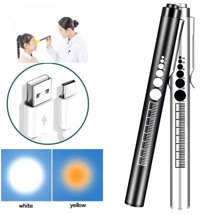 USB Rechargeable Stainless Steel Pen Light, Mini Medical LED Flashlight for Pupil Oral Check, Portable Handy Torch Lamp