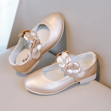 Autumn Girl's Mary Janes Appliques Low Heel Beautiful Kids Princess Shoe Three Colors Pointed Toe Breathable Children Shoe 26-36