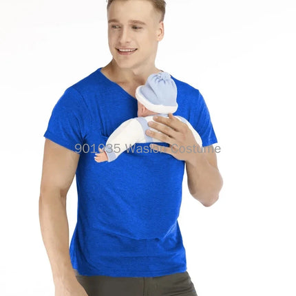 Adult Safety Kangaroo Pocket T Shirt Carrier Pregnancy Clothes Summer Short Sleeve Mother Father Top for Feeding Big Daddy Shirt