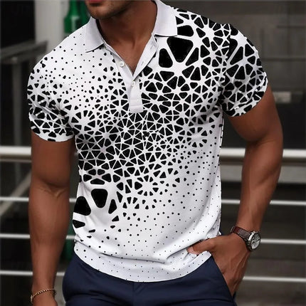 New Circuit Board Pattern Men's Short-Sleeved Polo Shirt 3D Color Block Printing Summer Short-Sleeved Lapel Top