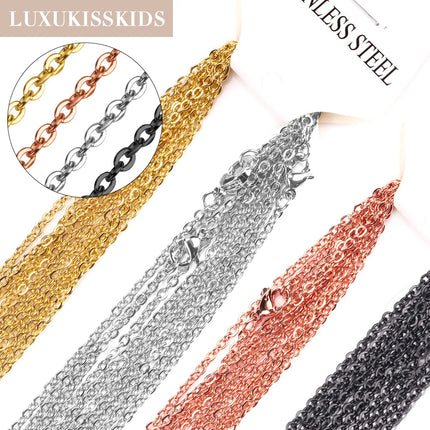 LUXUKISSKIDS 10pcs/lot 1/2mm Basic Batch Chain Rose Gold Color Necklaces Stainless Steel Chains For Women Wholesale DIY Jewelry