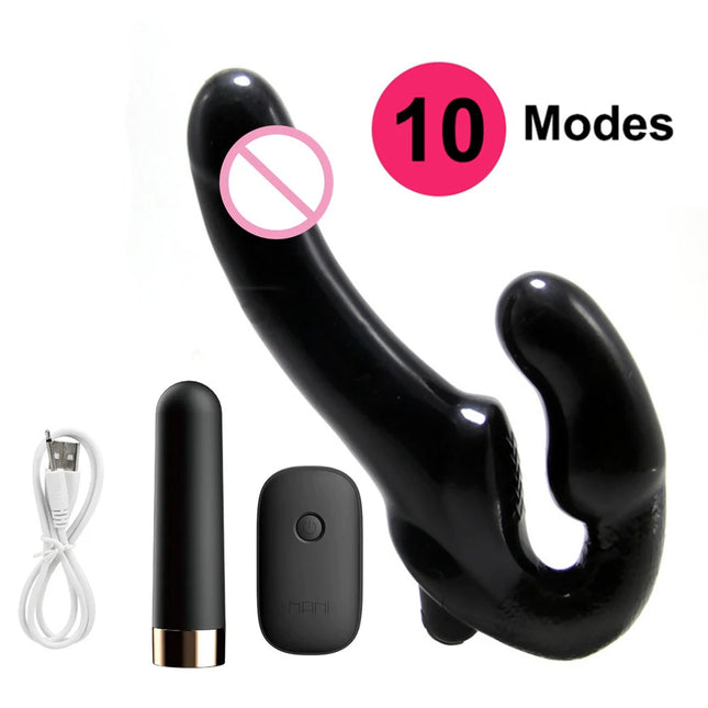 Strapless Vibrating Strap-on Dildo for Couples Strapon For Lesbian Wireless Remote Control Double-Heads Vibrator Adult Sex Toys
