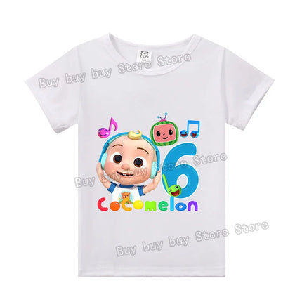Cocomelons Birthday Party T-shirt Boys Number 1-10 Tee for Kids Cute Cartoon Tops Cotton T-shirts Summer Short Sleeve Clothes