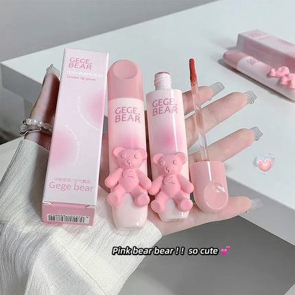 Cute Little Bear Lip Glaze Mist Face Matte Velvet Lipstick Holding Makeup Whitening Lip Cream Coloring Lip Color