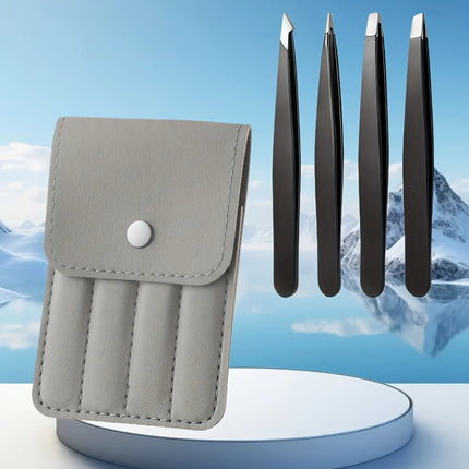 4pcs Precision Stainless Steel Tweezers Set for Eyebrow Grooming, Facial Hair Removal Ingrown Hair, Splinter & Tick Removal