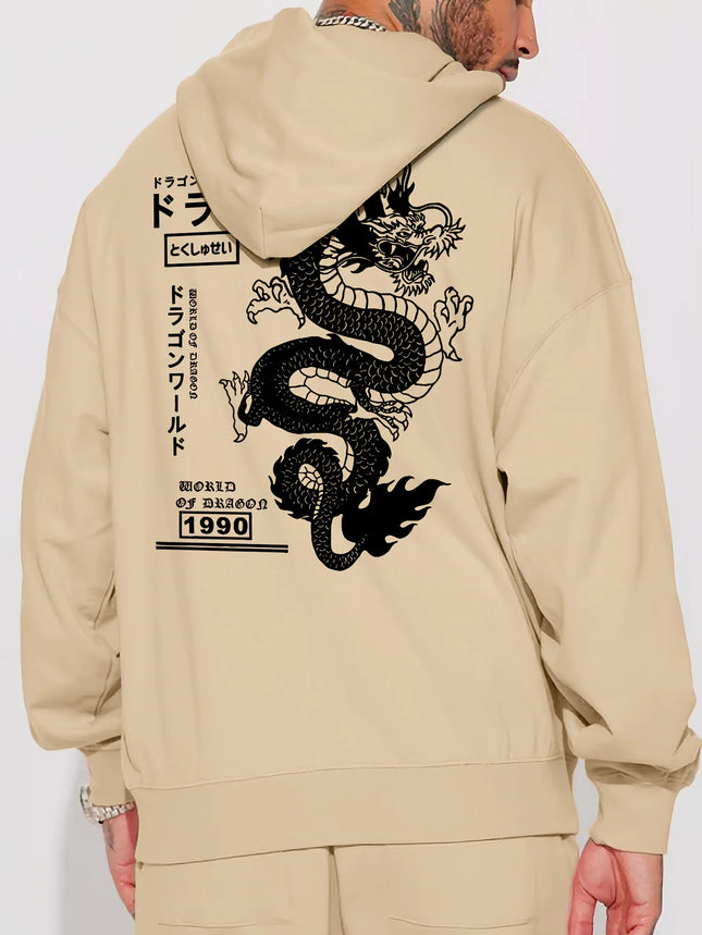 Hoodie with Geometric Dragon Print Casual Pullover Sweatshirt for Couples Casual Long Sleeve Pullover with Pockets Comfortable