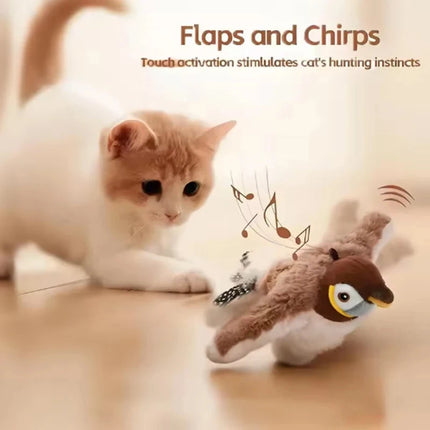 Rechargeable Electric Simulated Bird Pet Toy, Touch Activated Chirping Flapping (No Flying), Interactive Plush Toy for Cats Dogs