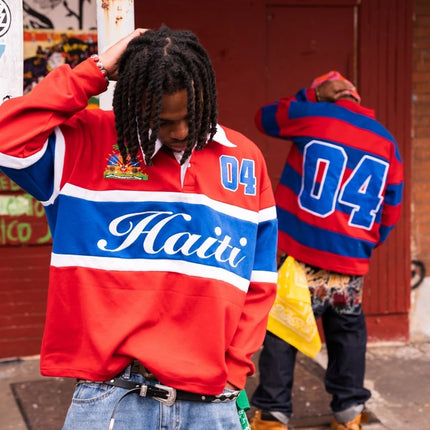 Y2K Retro Polo Long Sleeve Haiti Embroidery Striped Contrast Haitian Rugby Polos Sport Casual Streetwear Unisex Oversize Clothes