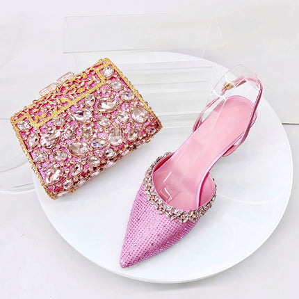 Insightlink Lady High Heels Crystals Shoes and Bag Set Rhinestone Handbag with Sandals for Wedding Gems Clutch Purse with Shoes