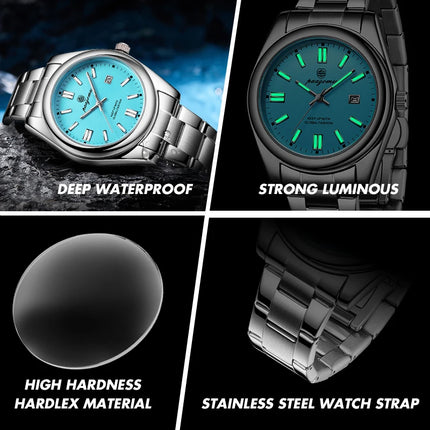 PAAZOMU  Luxury Fashion Man Clock Top Business Waterproof Luminous Date Week Men's Watches Quartz Stainless Steel Men Wristwatch