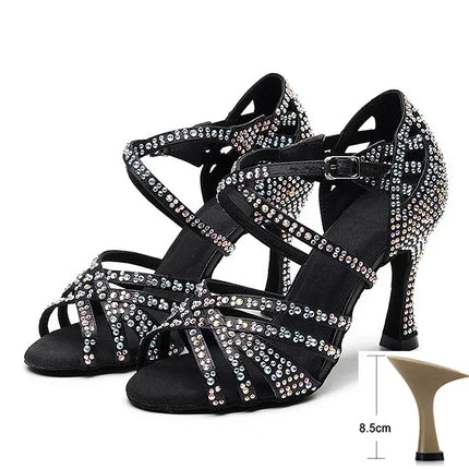 Latin Dance Shoes Women High Heels Hot Selling Diamond-encrusted Sandals Indoor Soft-soled Stage Game Party Social Ballroom Girl