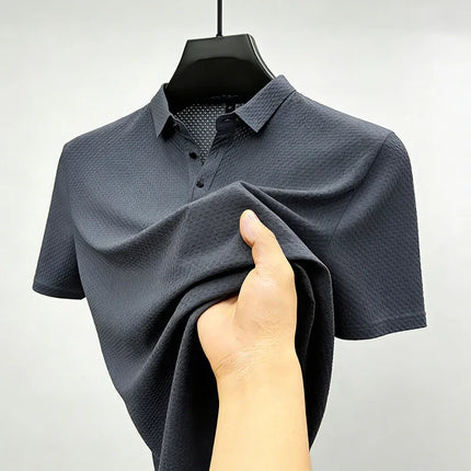 Mens Sporty Short Sleeve Polo Shirt With Waffle Texture Casual Athletic Top Moisture Wicking For Office Work And Weekend Outings