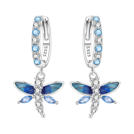 925 Sterling Silver Inlaid Zircon Butterfly Earrings Insect Element Original Design Women's Fashion Party Jewelry Gift Ear Loops