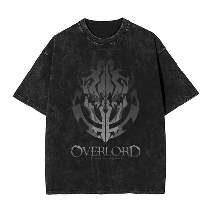 Vintage Washed Black OVERLORD Ainz Ooal Gown T-Shirt – Front Character Illustration with English Title & Japanese Name Text