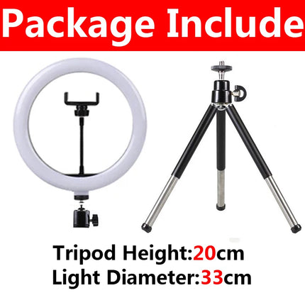 10" LED Selfie Ring Light Dimmable Led Photography RingLight With Tripod Mini Phone Stand for Tiktok Video Live Makeup Fill Lamp
