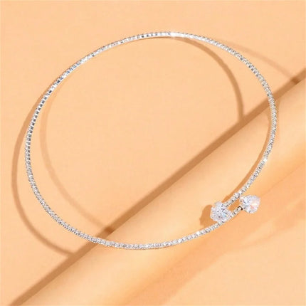 Korean Fashion Rhinestone Heart Collar Choker Necklace for Women Simple Open Collar Necklace Torques Jewelry Accessories