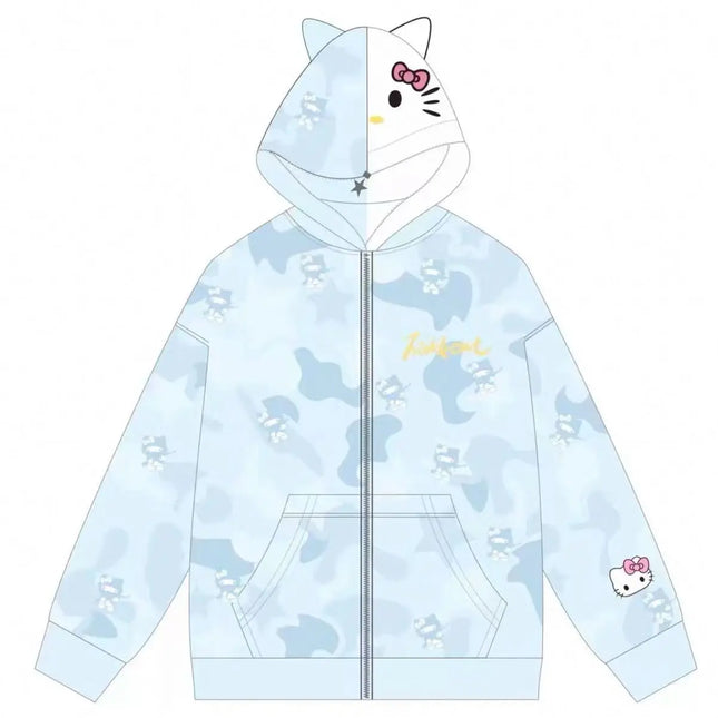 American Hello Kittys Women Zip Jacket Vintage Hooded Sweatshirt Sanrioed Y2K Girls Zipped Coat Couple Tops Casual Streetwear