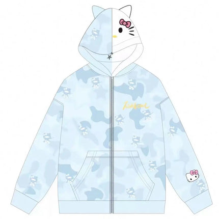 Anime Sanrioed Hello Kittys Zipper Hooded Sweater Girls Cartoon Y2K Couple Cardigan Anime Camouflage Jacket Coat Christmas Gift