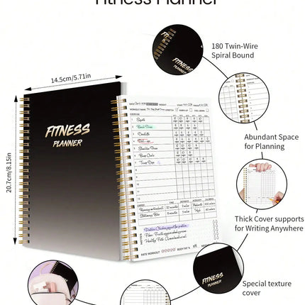 Fitness Planner Workout Journal, A5 Spiral Gym Log Book for Exercise Tracking Weight Loss & Training