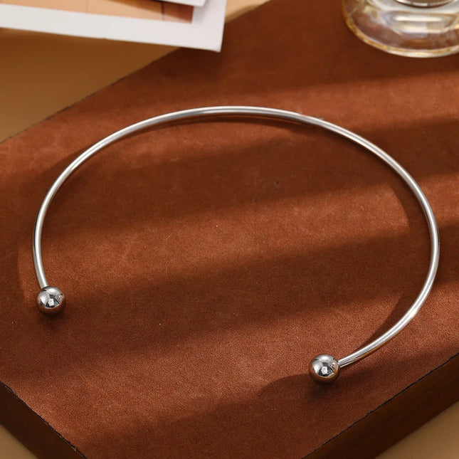 Stainless Steel Solid Ball Necklace for Women Punk Silver Color Adjustable Opening Necklace Bracelet Jewelry Accessories Gift