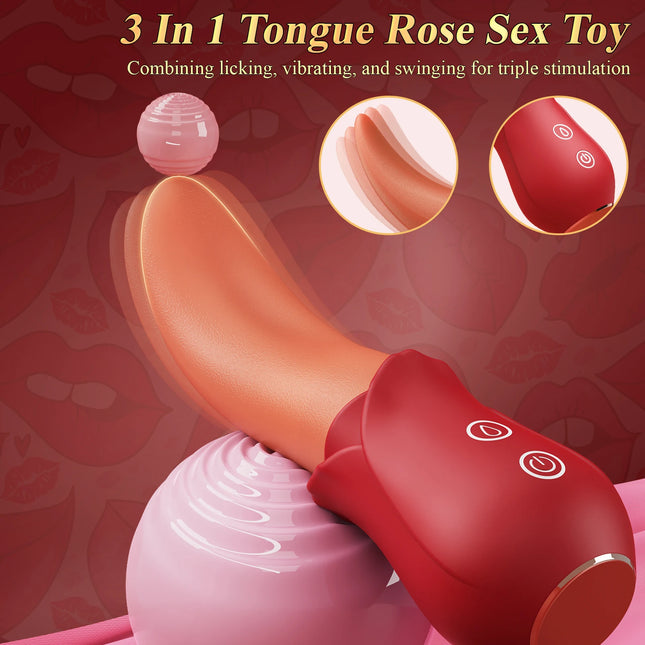 Realistic Tongue Licking Vibrator Powerful Vibrating Nipples Simulated Toy, Rose Toys Couples Vibrator Oral Nipples Stimulator F