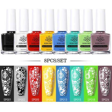 BORN PRETTY 4/6/8pcs Black White Nail Stamping Polish Varnish Set Kits Gold Silver for Nail Art Plates Stamp Oil Stamping Series