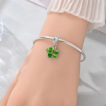 Lucky 925 Sterling Silver Money Tree Lucky Cat God of Wealth Dollar Treasure Charm Fit DIY Bracelet Necklace Good Luck Wish Gift