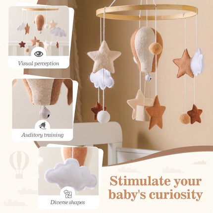 Hot Air Balloon Baby Rattle Toys Wooden Mobile Musical Bed Bell Hanging Toy 0-12 Month Newborn Infant Crib Gift Holder Brackets